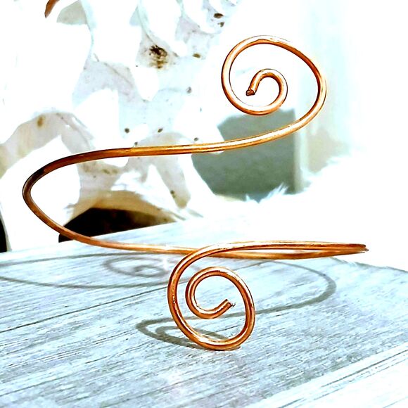 Upcycled Patina Copper Wire Arm Cuff - Unique, Earthy Chic, Adjustable - Picture 1 of 2